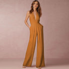 Yellow Wide Leg & Backless Halter Jumpsuit