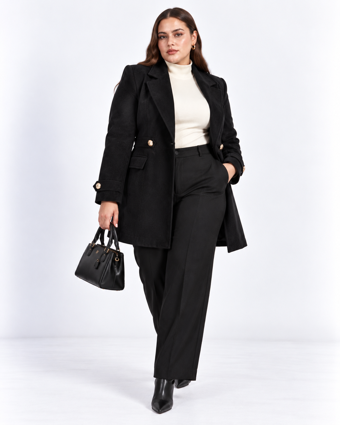 Black Gold-Button Short Overcoat for Women – Beyond Formals
