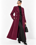 Burgundy Double-Breasted Long Overcoat for Women – Beyond Formals