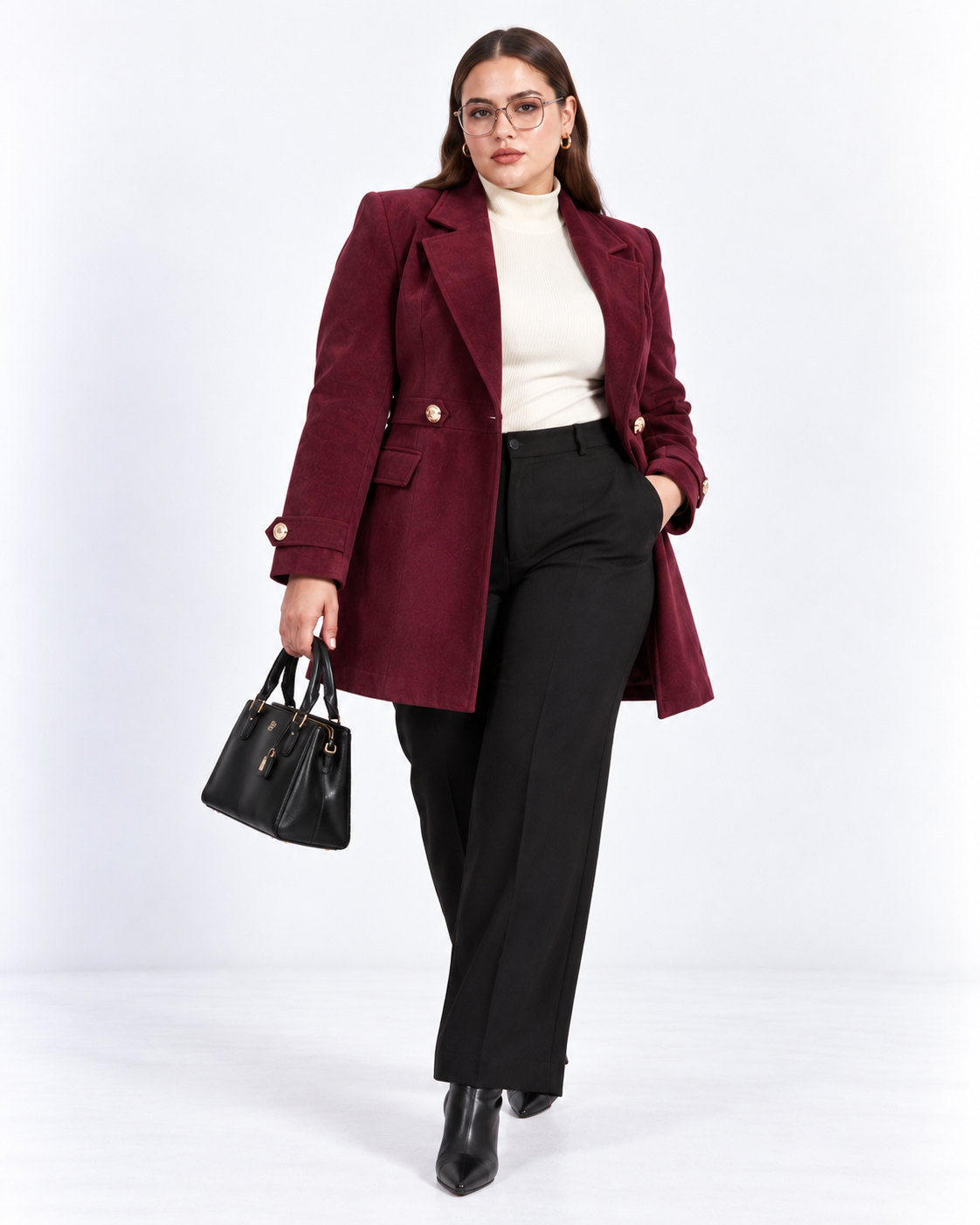 Maroon Gold-Button Short Overcoat for Women – Beyond Formals