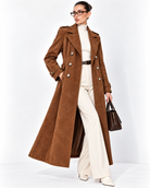 Camel Double-Breasted Long Overcoat for Women – Beyond Formals
