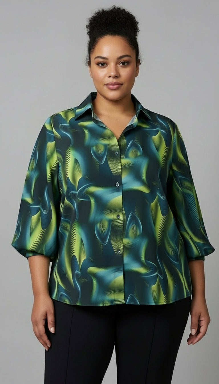 Green & Blue Abstract Leaf Print Shirt Beyond Formals