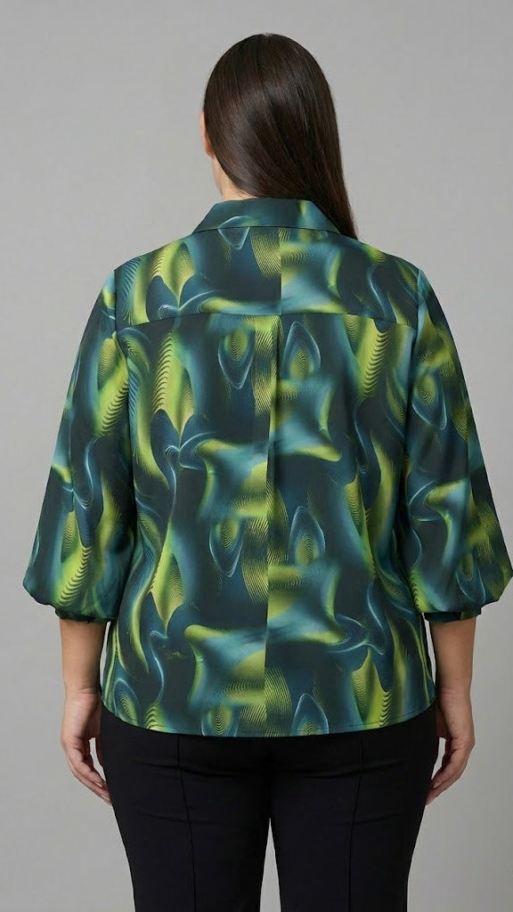 Green & Blue Abstract Leaf Print Shirt Beyond Formals