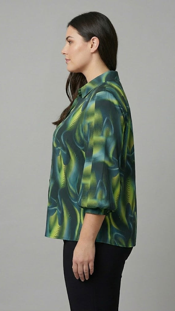 Green & Blue Abstract Leaf Print Shirt Beyond Formals