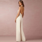 white Wide Leg & Backless Halter Jumpsuit