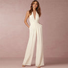 white Wide Leg & Backless Halter Jumpsuit