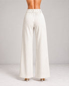 Back view of white pinstripe wide-leg trousers showing elasticated waistband | Beyond Formals